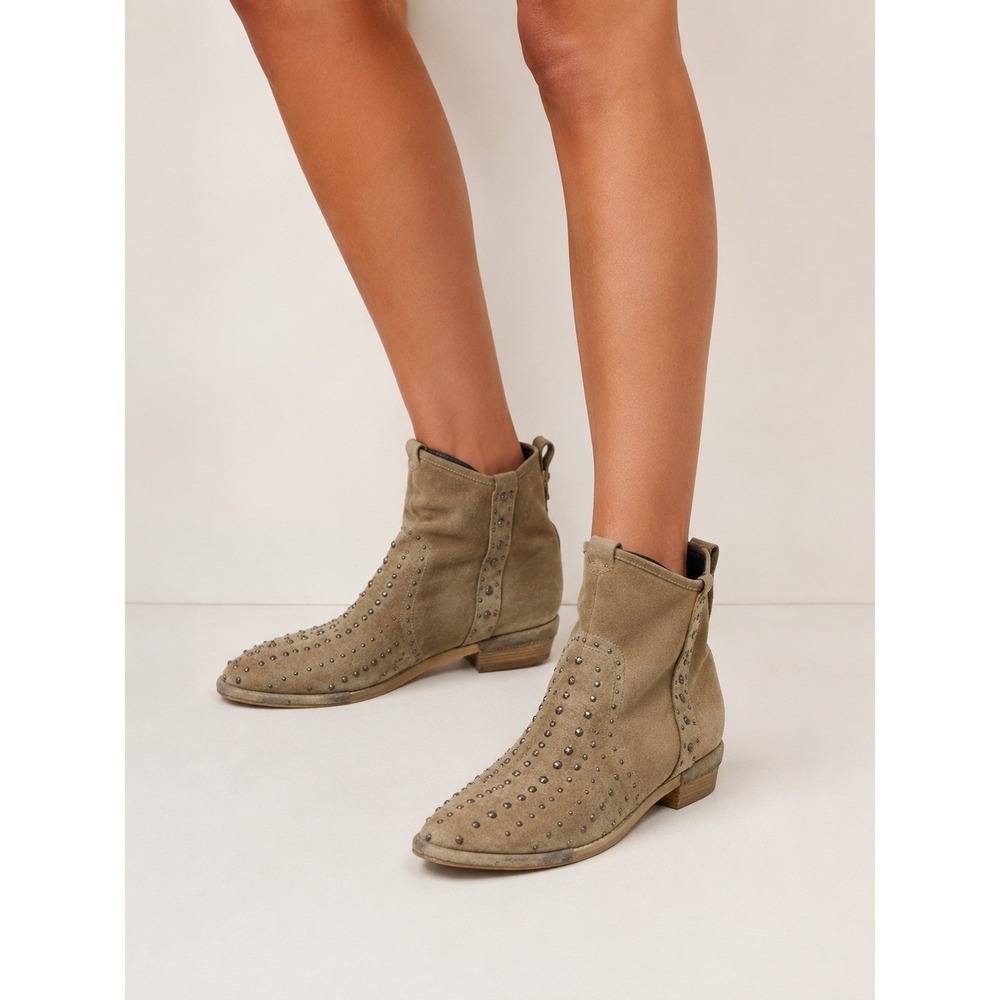 Vince Camuto Tan Genuine Suede Studded Western Ankle Boots 40 US 10